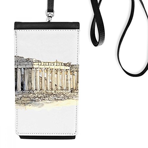 Pochette téléphone en cuir noir avec cordon Acropole d'Athènes pour smartphone