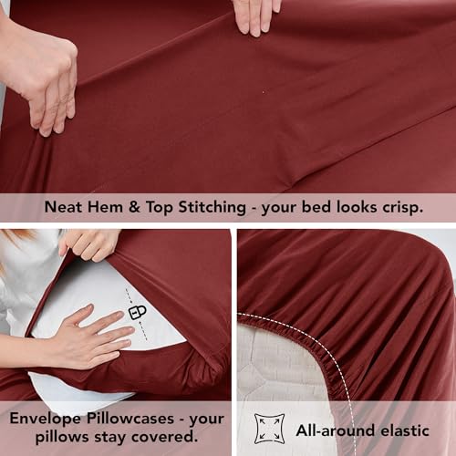Deconovo King Sheet Set – 4‑Piece Brushed Microfiber Bedding with Deep 16 inch Pocket, Soft & Durable Sheets, All‑Around Elastic Fitted, Machine Washable – 1 Flat, 1 Fitted, 2 Pillowcases, Burgundy - Image 5
