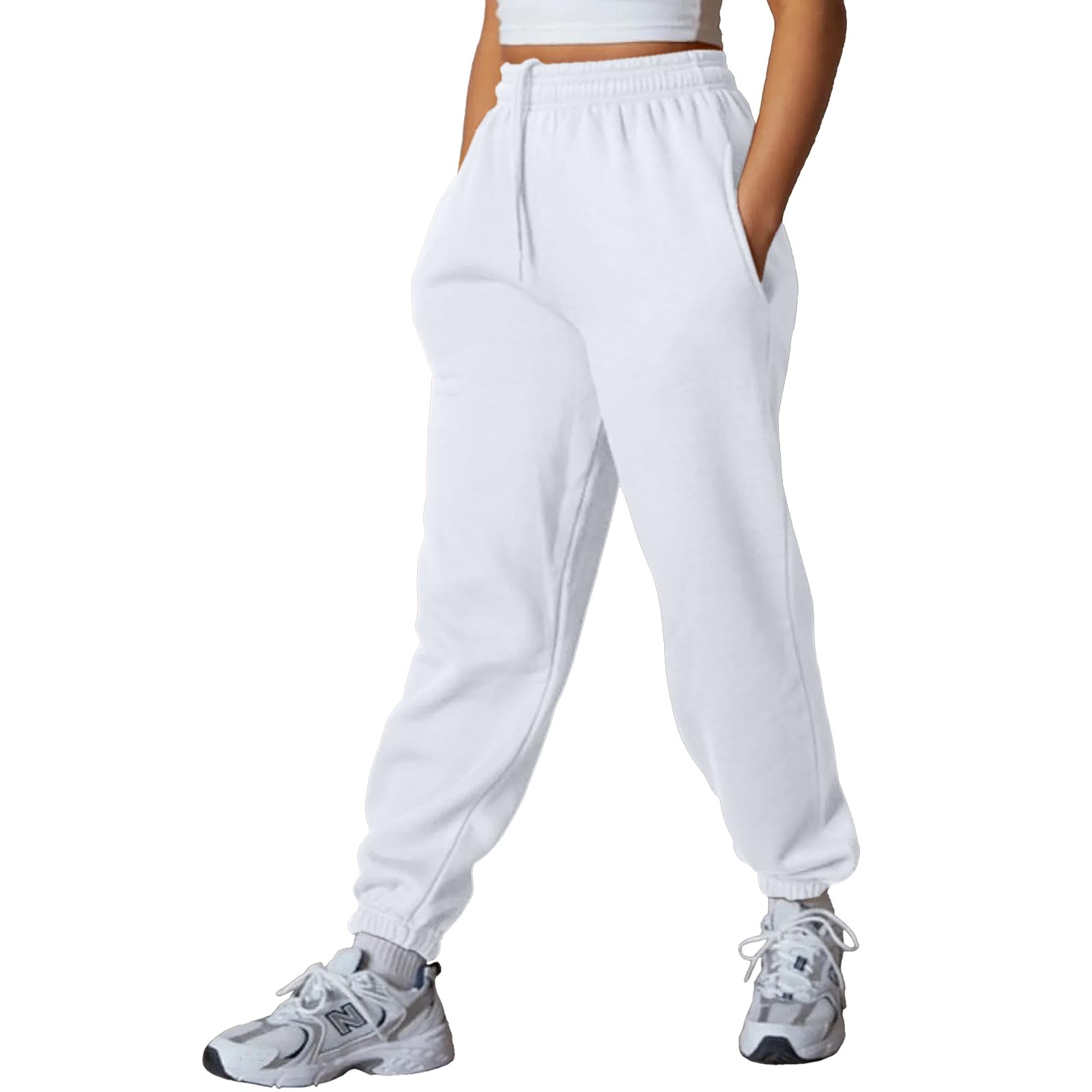 NetSetUK Plain Jogger Gym Sport Sweatpants Winters Joggers with Zipper Pockets and Elastic Waist Trousers for Jogging and Hip Hop Pants White