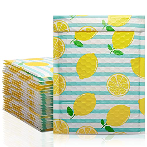 Metronic 6 x 10 Inch 25 Pack Bubble Mailers, Lemon Poly Bubble Mailer Cute Small Mailer,Bubble Envelopes,Padded Mailers for Shipping Jewelry,Lips,Cosmetic,DVD,Waterproof, Self-Seal Adhesive