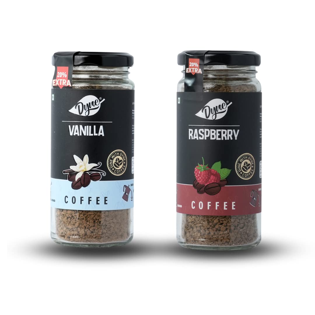Vanilla and Raspberry Flavor Pure Instant Coffee No Added Sugar and Chicory (2 x 60 gm Vanilla, Berrylicious Flavoured) Combo-Pack of 2|