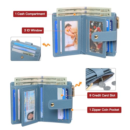 Image of GOIACII Small Women's Wallet Cute Credit Card Holder RFID Blocking Leather Billfold Blue