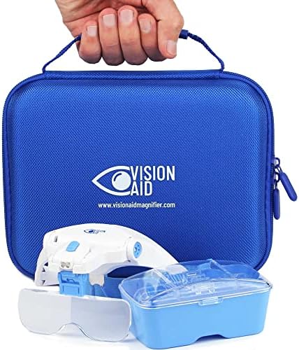 Vision Aid Magnifying Glasses with LED Light 5 Lenses Headband Case Hands Free Lighted Dental Loupe Head Magnifier Optivisor for Hobby Crafts Painting Close Work