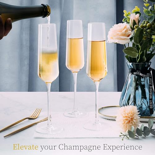 Image of 250 ML Elegant and Stylish Long Stem Champagne Flutes | Crystal Champagne Premium Glass, Unique Wine Glass 250ml (Set of 04)