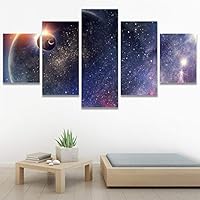 SIGNWIN 5 Panel Canvas Wall Art Modern Art Astronomy & Space Colorful Cosmic Decorative Elements Multicolor Photography for Home Decorations Ready to Hang - 60