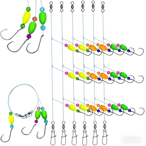 DAMIDEL 6Pcs Pompano Fishing Rigs Ready Kit，3 in 1 Float Rigs with Triple 3/0 Circle Hook for Surf Fishing，（12/0） Fishing line / 50in length/50lbTension in freshwter and Saltwater