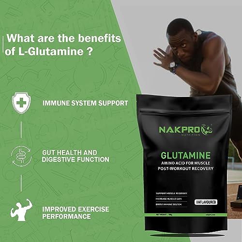 Image of Nakpro L-Glutamine Powder | 4g Glutamine Per Serving, 50 Servings | Post Workout Amino Acid Supplement for Muscle Growth and Recovery (Unflavoured, 250g)