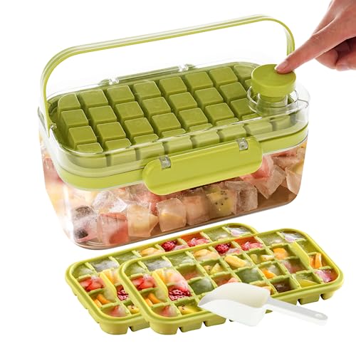 Cubiteras Para Hielo con Tapa,2 Niveles Hacen 64 Piezas Cubitos de Hielo,BPA Free Fácil liberación,para Cocktail Whiskey Té Café Verde