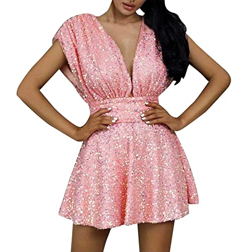 Vestido feminino sexy de lantejoulas, gola V, colado ao corpo, curto, coquetel, festa, boate, vestid