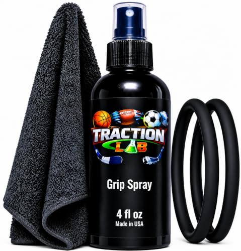 Traction Lab 2-in-1 Sports Grip Spray Bundle with Towel & Patella Band | Basketball Shoe Grip Spray Football Glove Grip Spray & All-Sport Grip Restorer & Enhancer for Soccer Volleyball & Golf