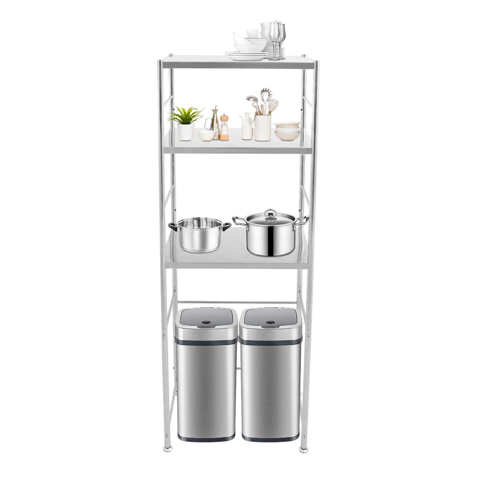 Robusto scaffale in acciaio inox con piano inferiore aperto, versatile per cucina, bagno e magazzino, portata 5 kg per piano (60 x 40 x 168 cm)