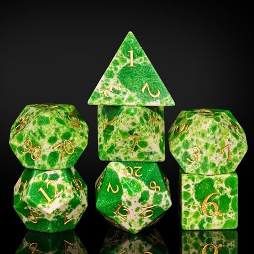 UDIXI Gemstone Dice Set D&D 7PCS Stone DND Dice Polyhedral for Role Playing Games Tabletop Games(Green with White)