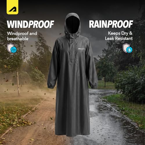 Image of Boldfit Rain Coat Poncho for Men & Women Waterproof Unisex Full Length Poncho, Top Easy Adjustable, Waterproof Outdoor Rainwear- Black, OneSize