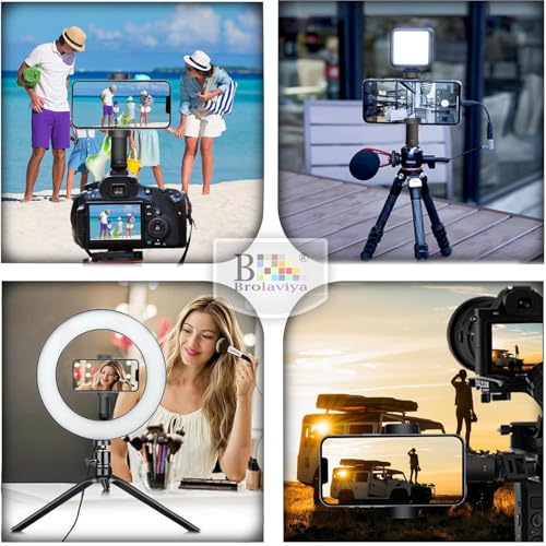 Image of BROLAVIYA Mobile Tripod Mount with 1 /4 inch Screw Thread, 360 Rotate 180 Tilt Phone Holder with Cold Shoe, Versatile Mount Adapter for iPhone, Tripod, Selfie Stick, Camera Stand