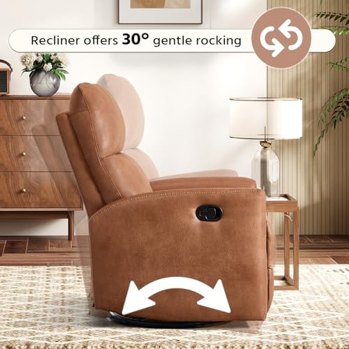 Image of HAOMARKETS Swivel Rocker Recliner Chair Set of 2, Manual Faux Leather Glider Rocking Recliners for Adults, 360 Swivel Nursery Reclining Sofa with Padded Backrest for Living Room, Dark Brown