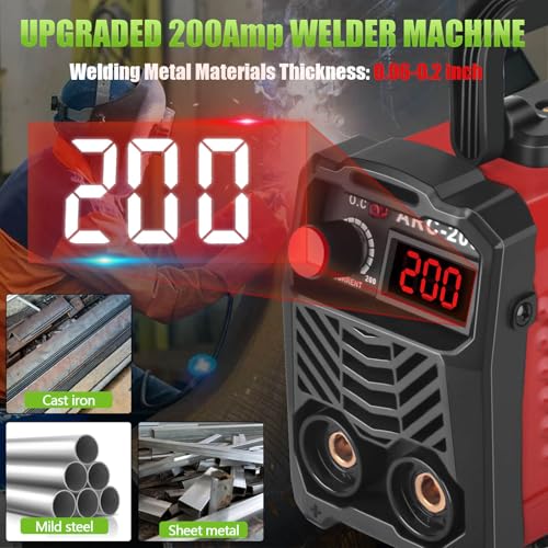 Hpoouo 200Amp 20PCS Rods Stick Welder, Super MINI Portable Welding Machine, IGBT Inverter Welder Machine 110V with Hot Start Arc Force Anti-Stick, for 1/16"-1/8" Rod ARC Welder, 2 Chip Hammers (Red) - Image 2