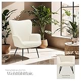 tectake® Skandinavischer Stil Ohrensessel, Teddy Sessel Hygge, Bouclé Sessel Wohnzimmer, Schlafzimmer, Statement Piece Loungesessel, belastbar bis 150 kg