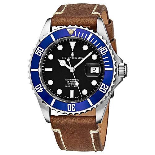 Mens Automatic Diver Watch - 42mm Analog Black Face with Luminous Hands, Magnified Date and Sapphire Crystal - Blue Diving Bezel Swiss Made Waterproof Dive Watch 17571.2535