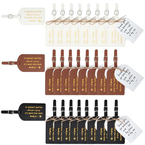 24 Pcs Wedding Luggage Tags with Thank You Tags, It's Who You Have Beside You, Wedding Guest Favor Tag, Bridal Shower Gifts, Travel Accessories for Suitcase or Bag (White+Black+Brown)