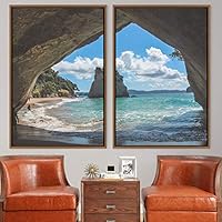 2 Piece Framed Canvas Wall Art Coastal Beach Canvas Prints Home Artwork Decoration for Living Room,Bedroom - 16