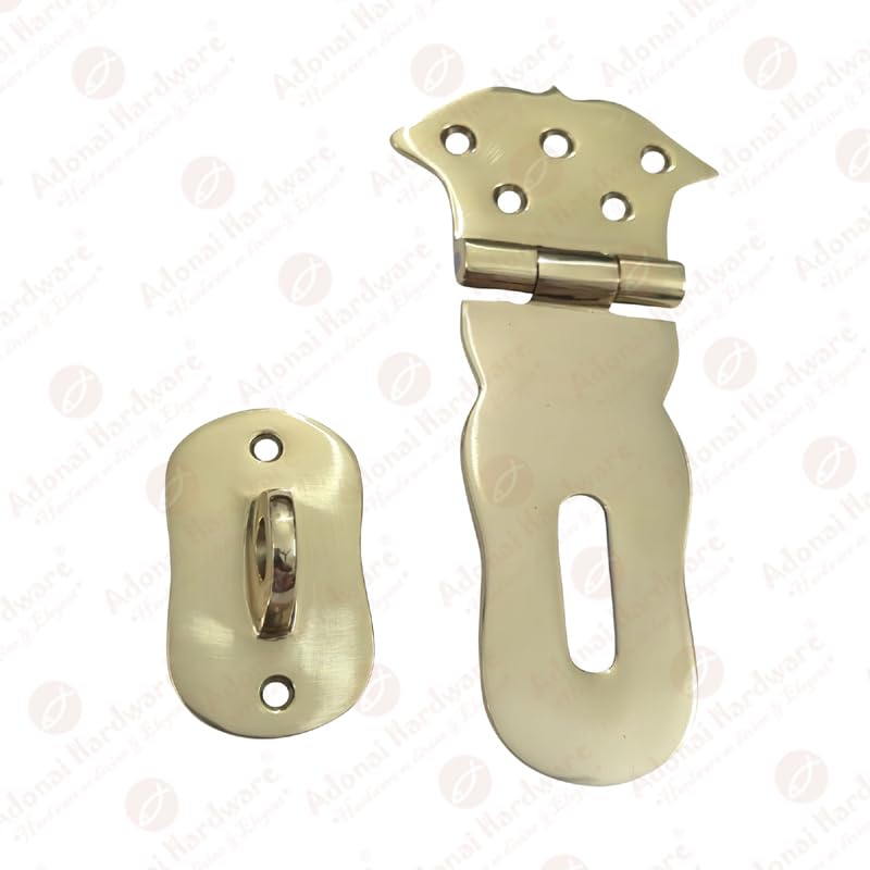 Image of Adonai Hardware inchParan inch Heavy Duty Brass Safety Locking Hasp and Staple Without Texture (4 inch x 2 Pack, Polish Lacquered) for Vintage Pirates Treasure Chest, Trunk, Cases, Furniture & Sheds