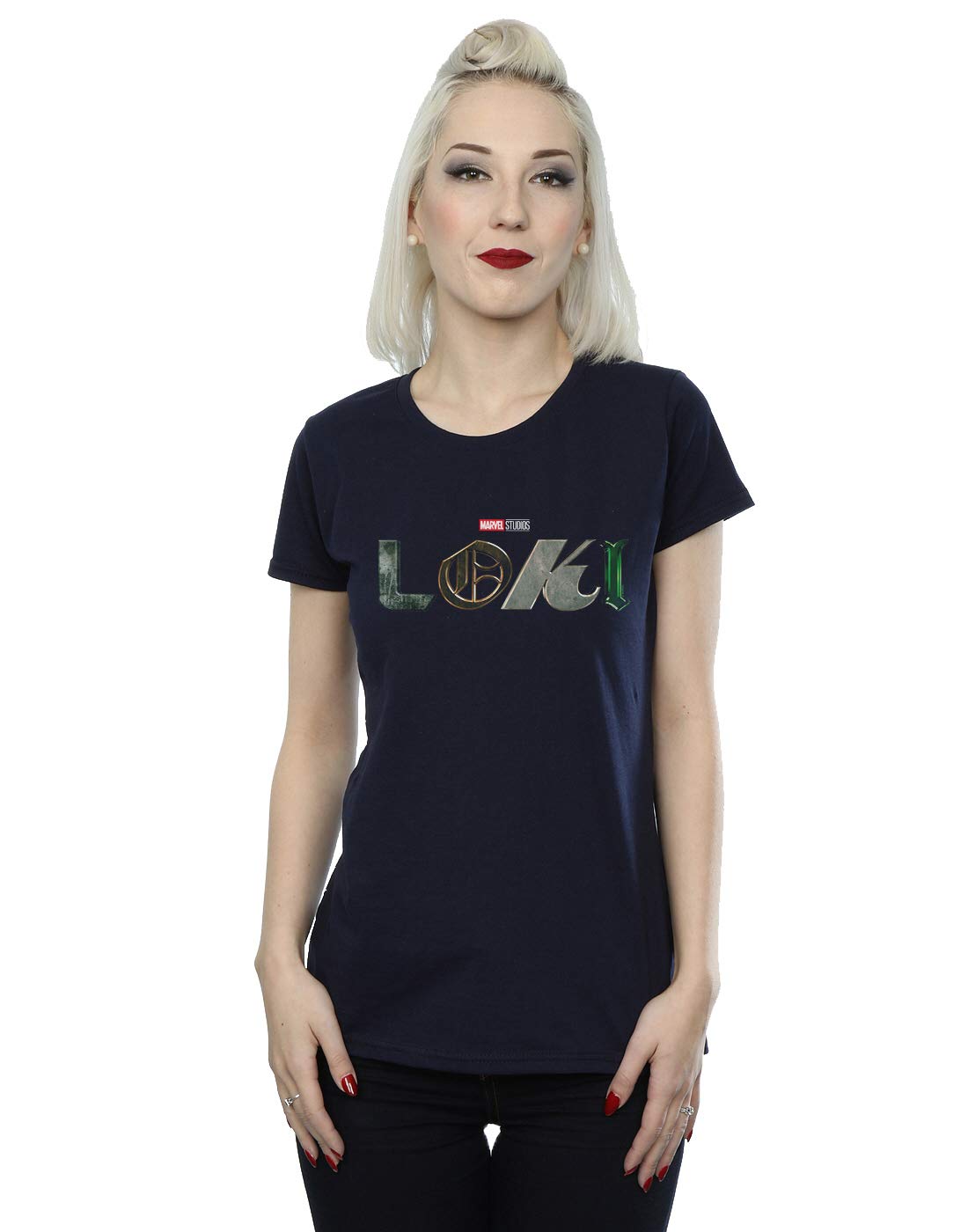 Absolute Cult Women's Navy Blue Marvel Loki Logo T-Shirt Large