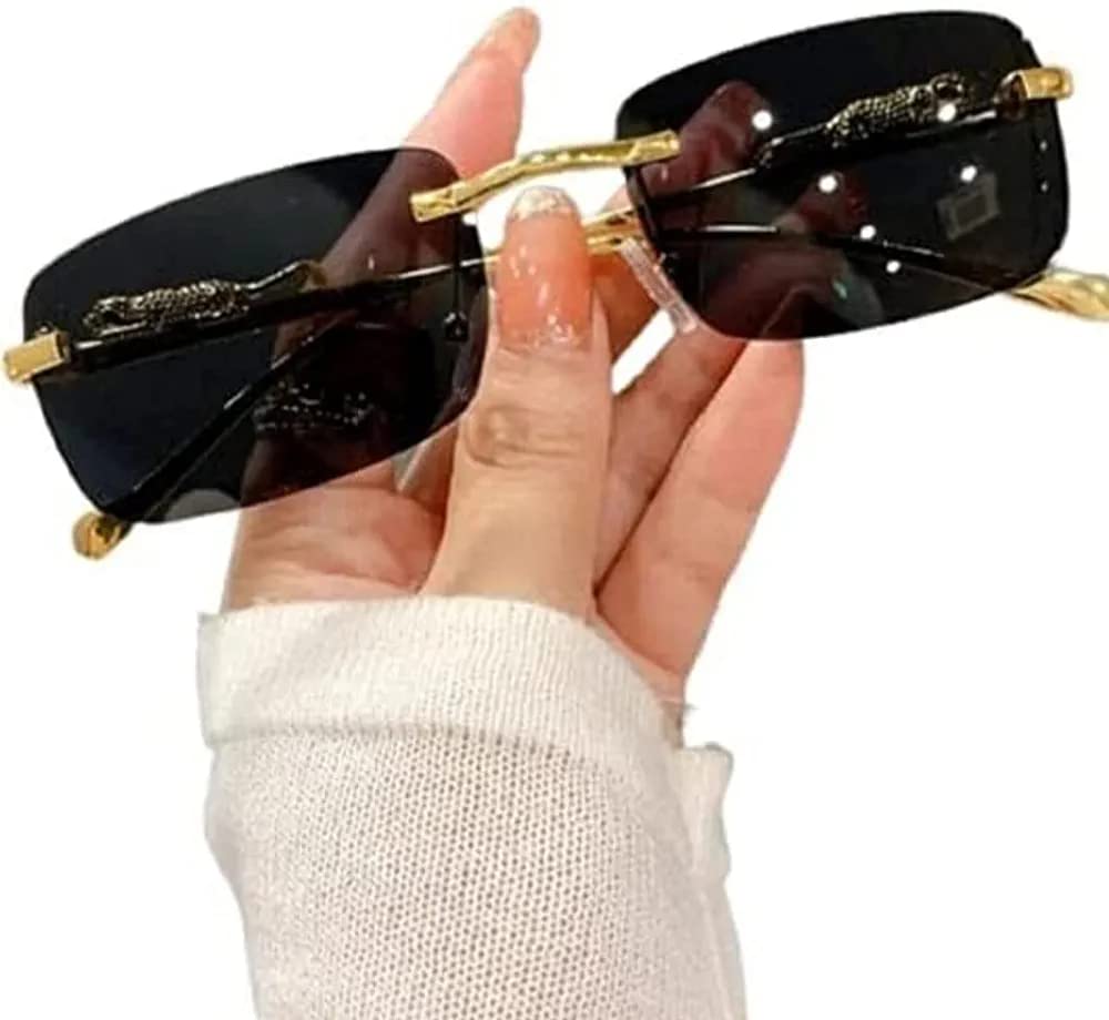 MC Stan Goggles: Retro Vintage Gold Rimless Sunglasses, UV400 Protected, Premium Designer Eyewear for Men and Women.-image-33