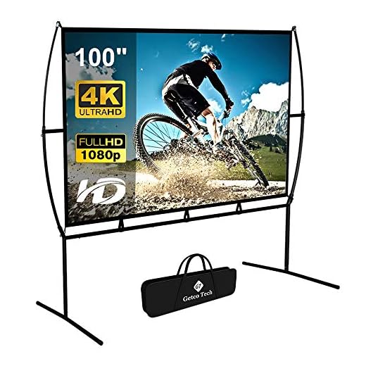 Projector Screen with Stand Foldable Portable Movie Screen 100 Inch(16:9), HD 4K Double Sided Projection Screen Indoor Outdoor Projector Movies Screen for Home Theater (100 Inch) …