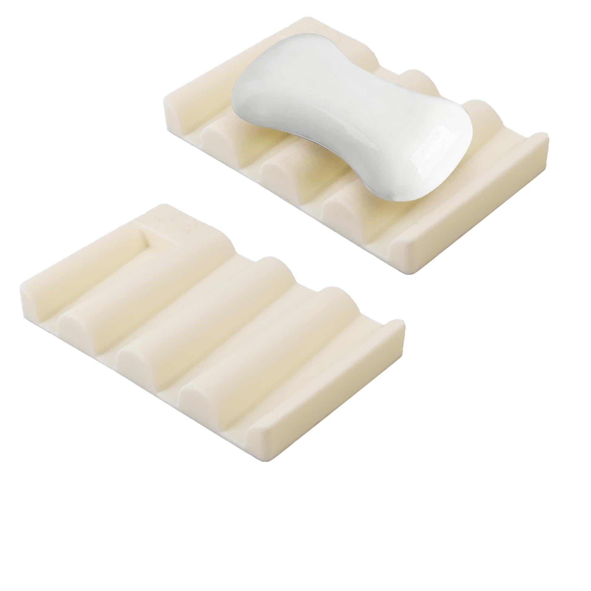 Soap Dish for Shower, Bathroom & Kitchen – Non-Slip, Self-Draining Design to Keep Soap Dry, Extend Soap Life – Easy to Clean, Compact & Durable (Beige, 2 pcs)