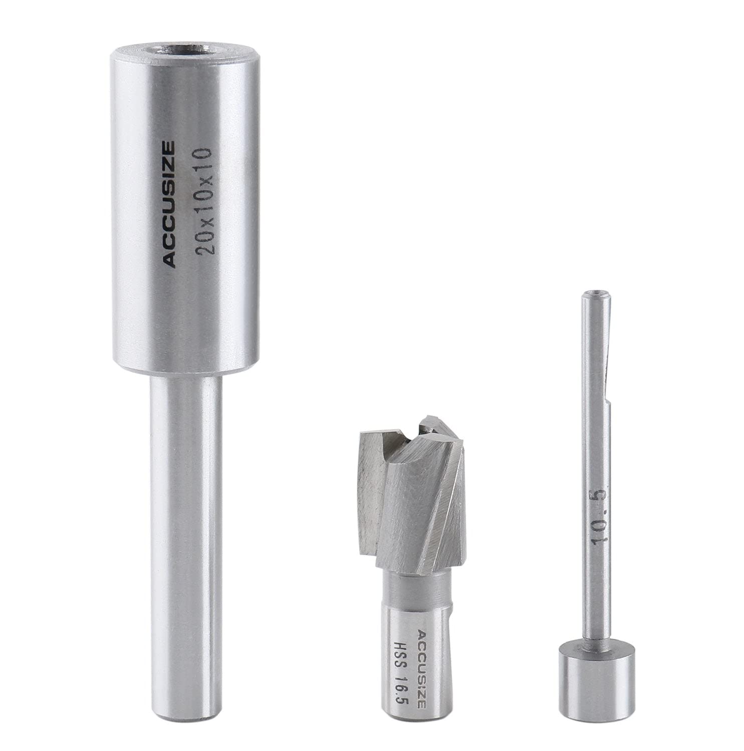 Accusize Industrial Tools 21 Piece Metric H.S.S. Interchangeable Pilot Counterbore Set, Straight Shank, 8.5-16.5 mm, 3620-0122