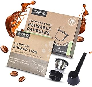 SEALPOD Reusable NES-presso Capsule, Refillable Pod Compatible with NES-presso Original Machine, Durable Stainless Steel, Come with Fresh Cover - Starter Pack [1 POD, 100 LIDs]