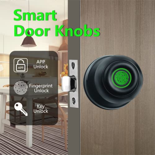 Geektale Smart Door Knob, Fingerprint Door Lock Smart Lock Biometric Door Lock Fingerprint Door Knob With App Control, Great For Bedrooms,Cloakroom,Apartments Offices,Hotels, Stainless Steel #TOP5