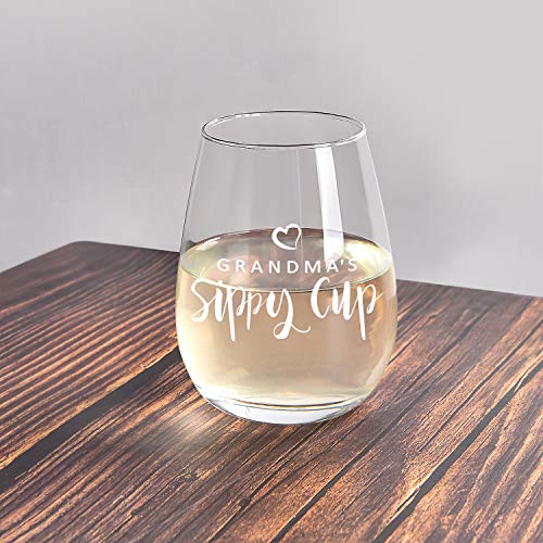 Grandma's Sippy Cup Funny Stemless Wine Glass, Grandma Wine Glass 15Oz - Birthday Gift Or Mother's Day Gift For Grandma, New Grandma, Wife, Mom #TOP4