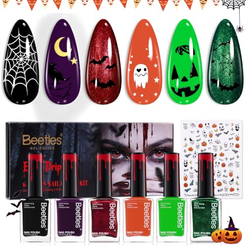 Beetles Halloween Nail Polish Set, 6 Colors Quick Dry Regular Nail Polish