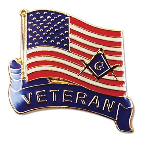 Veteran American Flag Square & Compass Masonic Lapel Pin - [Red & White][1'' Tall] Cover