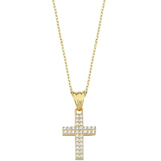 MIONZA 14K Gold Plated Cross Necklace for Women, Dainty Christian Religious Cross Pendant, Adjustable Chain, Gift for Her - Amazon product rated Grade A
