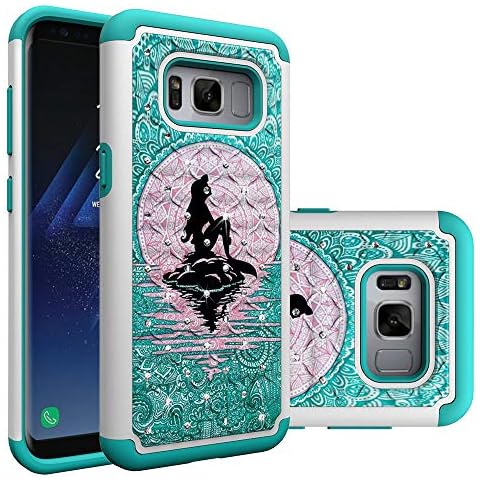 CaseTown Compatible with Samsung Galaxy S8, S8 Hybrid Case, Heavy Duty Shockproof Studded Rhinestone Crystal Bling Hybrid Case Silicone Protective Armor Cover