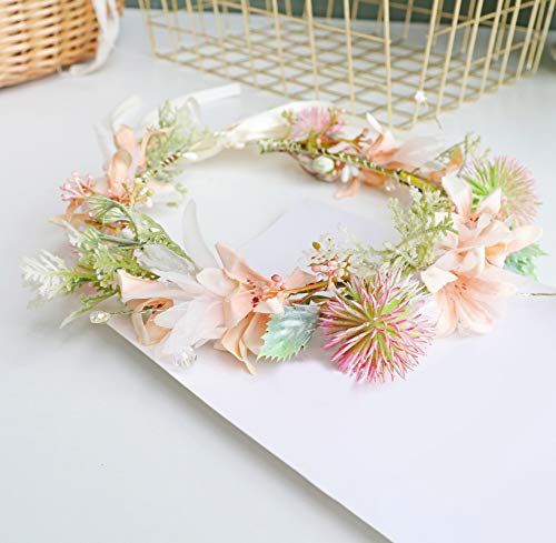 Image of Vivivalue Handmade Adjustable Flower Wreath Headband Halo Floral Crown Garland Headpiece Wedding Festival Party