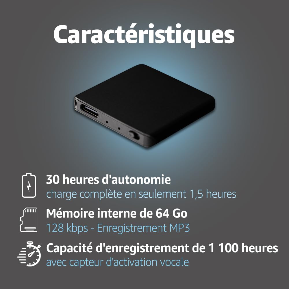 64GB Mini Grabadora Activada por Voz -1140 Horas Capacidad - Registrador de Pequeñas Dimensiones con 24 Horas Duración de la Batería - TileRec de Atto Digital