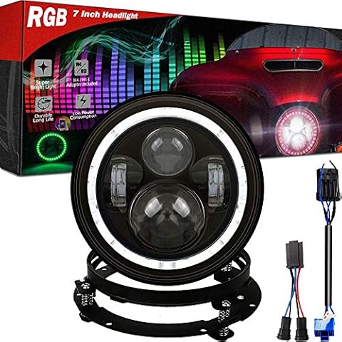 RGB Halo Street Glide Headlight- with Bracket - Fits 2014-2023+ Street Glide Special,Hi-Lo Beam Headlight With Dual Beam Adapter,Black Housing Cover