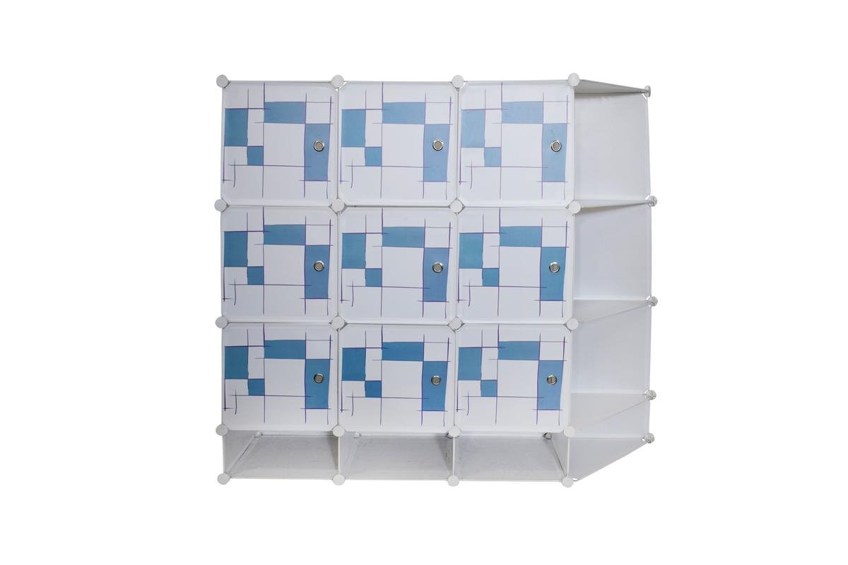 NYRWANA Portable and Foldable Multipurpose Cupboard Closet Shelf Storage Cabinet 9 Door Storage Bookcase, Organizer Rack Shelf for Kids and Women Clothes - Blue & White Rectangle