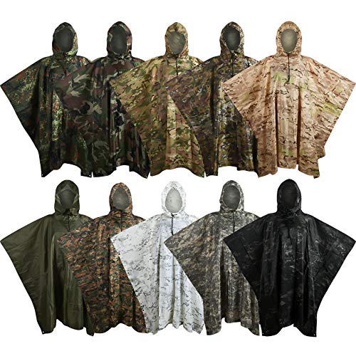 Fousam Camo Poncho, Waterproof Ripstop Hooded Raincoat Lightweight Packable Rain Cover for Hunting Camping Backpacking Emergency Tent Shelter Cp Desert - Thumbnail 5