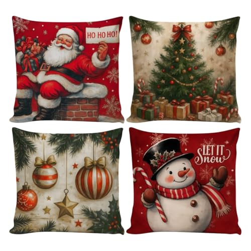 Kit 4 Capas de Almofada Natal 45x45cm Decoração Enfeites Natal