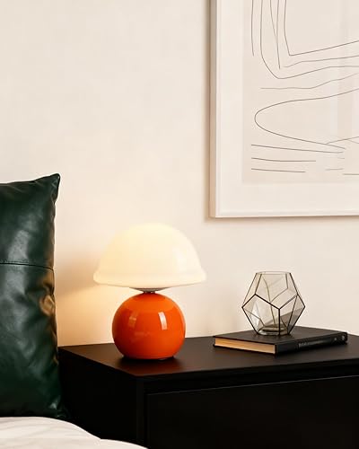 Miniatura 3 de Lámpara de hongo para dormitorio, bonitas lámparas pequeñas con pantalla de cristal, lámpara de mesita de noche con regulador de intensidad para