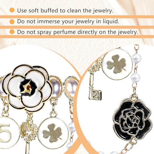 Image of Dimeho Imitation Pearl Dangle Chain Brooch Vintage Lapel Pins and Brooches for Women Four Leaf Clover Brooch