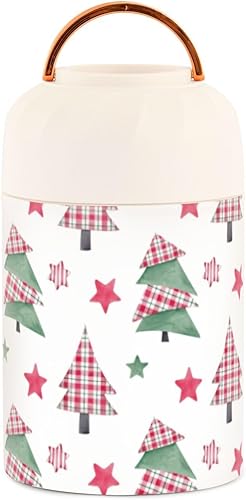 Christmas Trees and Stars Kids Womens Insulated Food Jar Container with Spoon 17oz500ml Soup Containers With Lids Stainless Steel Vacuum Vacuum