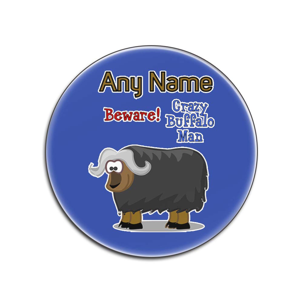 Dessous-de-verre Crazy Buffalo Man ronds blancs anti-taches d'humidité pour préserver vos meubles