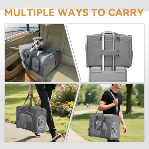Petsfit Hundetasche Flugzeug 55x40x23 & Flugtasche Hund | Transportbox Katze | Transporttasche Hund Katzen | Sicherer Transport in Auto, Flugzeug und Bahn,mit 2 Platzierung-Methode, L//Grau