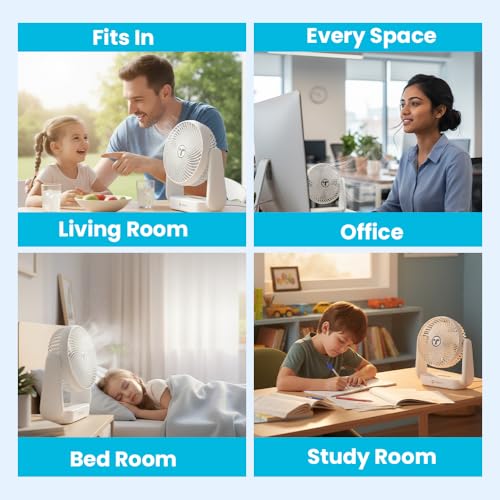 Image of Toreto SnapCool 3-in-1 Portable Rechargeable Fan with Night Light, Type-C Charging, 3 Speed Modes, 360 Adjustable, Desktop /Wall /Ceiling Mount, 1 Year Warranty (White)