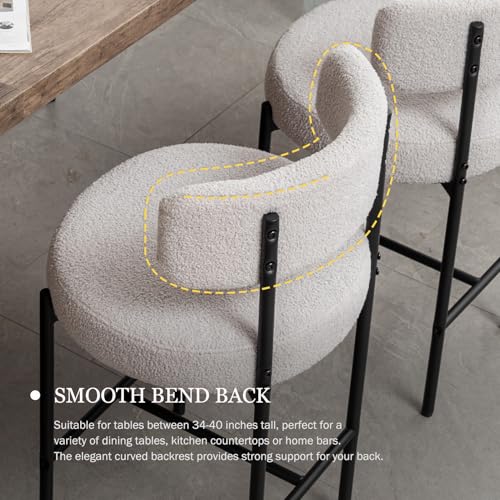 Image of Cinxzar Boucle Bar Stools Set of 4, Grey Counter Height Bar Stools with Backs, Modern Barstools for Kitchen Island, Pub, Club